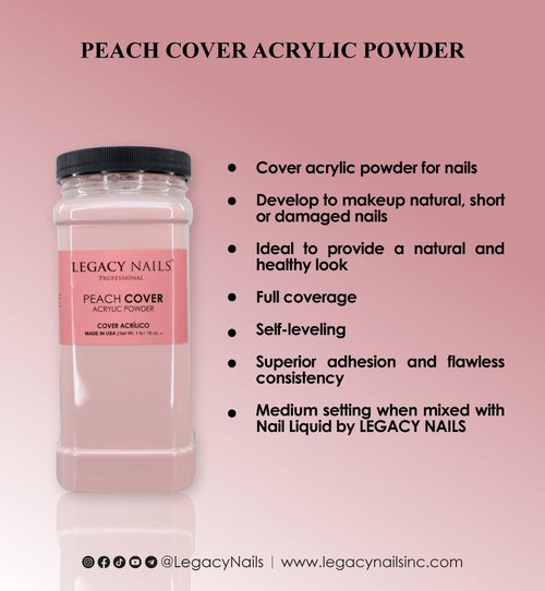 Legacy Nails Professional Cover Acrylic Powder - 1 Lb - Ideal For French Nail Art & Natural Look (COVER PEACH)