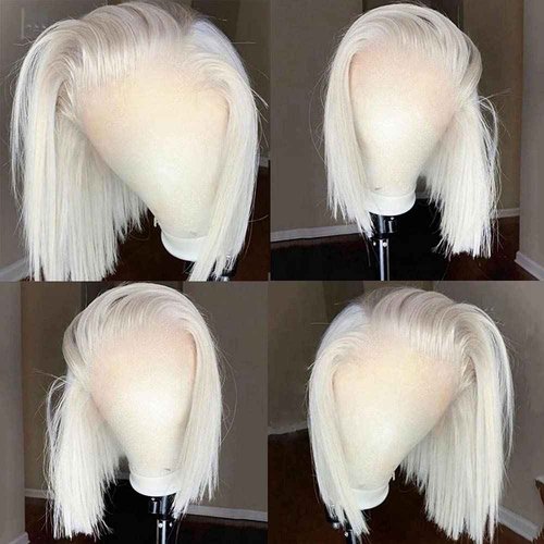 YiXing Platinum Blonde 13x6 Lace Frontal Wigs Human Hair Pre plucked with Baby Hair Glueless #60 Ash Blonde Short Bob Wigs for White Women HD Lace 10Inch
