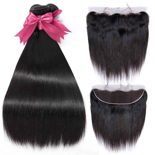 12A Straight Bundles with Frontal Human Hair 20 22 24 with 18 Inch Brazilian Human Hair Bundles with Closure 100% Unprocessed Virgin Hair Weave Bundles with 13x4 HD Lace Frontal