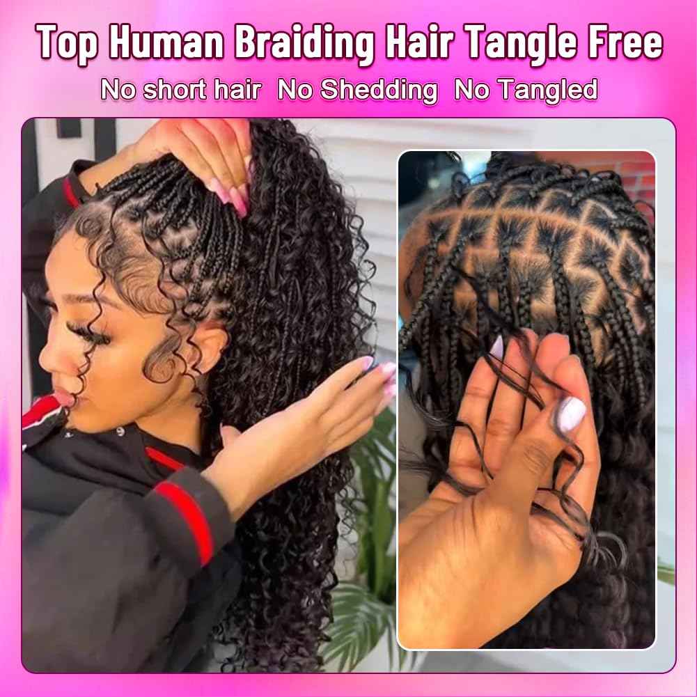 Human Braiding Hair for Boho Braids 22 Inch Curly Deep Wave Bulk Human Hair for Braiding 100% Human Hair for Braiding Hair Wet and Wavy Boho Knotless Braids Hair No Weft 2 Bundles/Pack