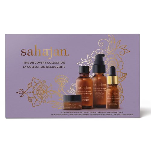 Sahajan Discovery Gift Set of 4 Ayurvedic Facial Care Blends Contains Essential Cleansing Oil 30 ml, Balance Toner 30 ml, Radiance Face Serum 10 ml, Nourish Creme Riche 15 ml, Sampler Sets for Women