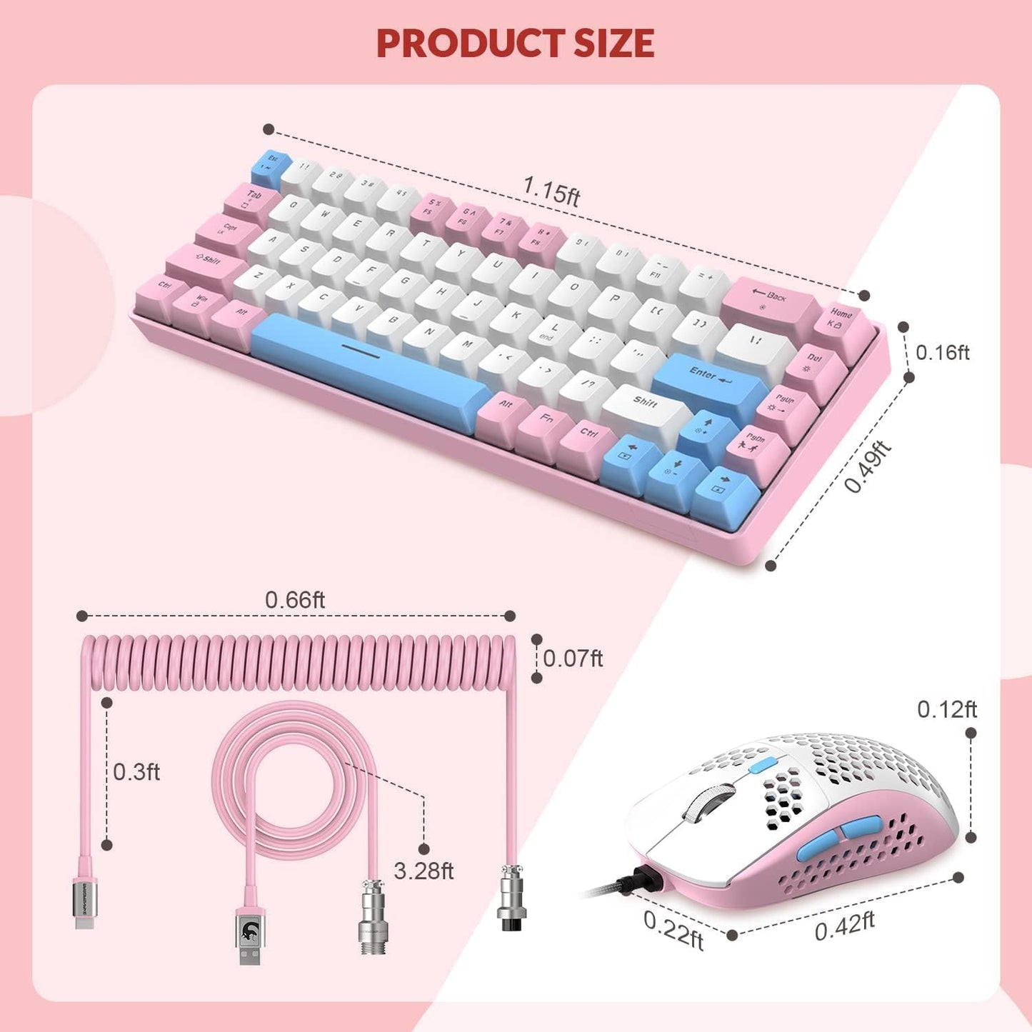 ZIYOU LANG RK-T8PR0 Wired 65% Mechanical Gaming Keyboard and Mouse Combo with RGB LED Backlit Anti-ghosting TKL Mini 68 Key Coiled C to A Cable Linear Red Switch for PS4 PS5 Xbox PC Mac Gamer(Gray)