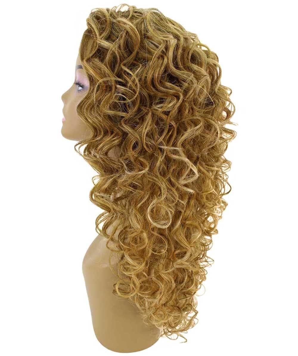 LUXLUXE Mariah Curly 16 Inch Long 7x4 Hand-Tied Lace Front Wig, Heat Resistant Fiber, 20+ Shades of Natural, Dip Dyed, & Blended Colors (#P2763 - Blonde Blend)