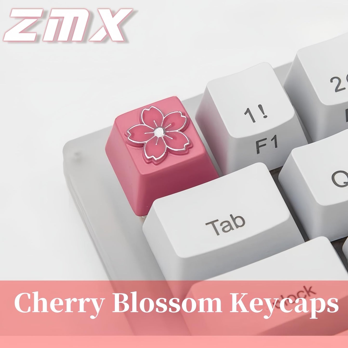 ZMX Custom ESC Keycaps,Artisan Aluminum Alloy Metal Keycaps for RGB Gaming Keyboard Backlight Personalized Keycaps for Cherry MX Switch Mechanical Keyboard R4 Height DIY Keycaps (Pink Cherry Blossom)