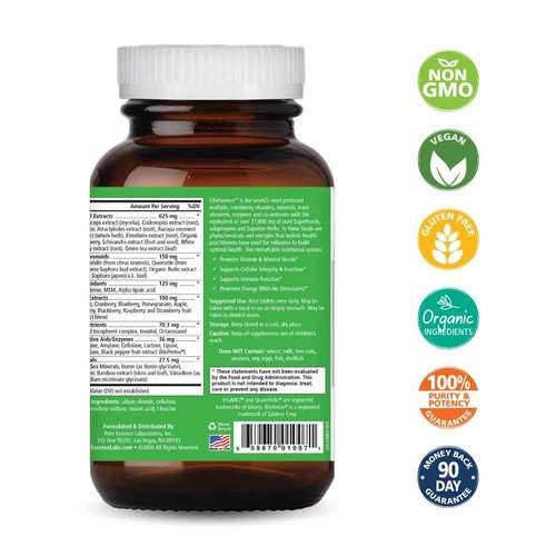 PURE ESSENCE LABS LifeEssence Multivitamin for Women and Men - Natural Herbal Supplement - Vitamin D, Vitamin D3, Vitamin B12, Biotin with Whole Foods (120 Tablets)