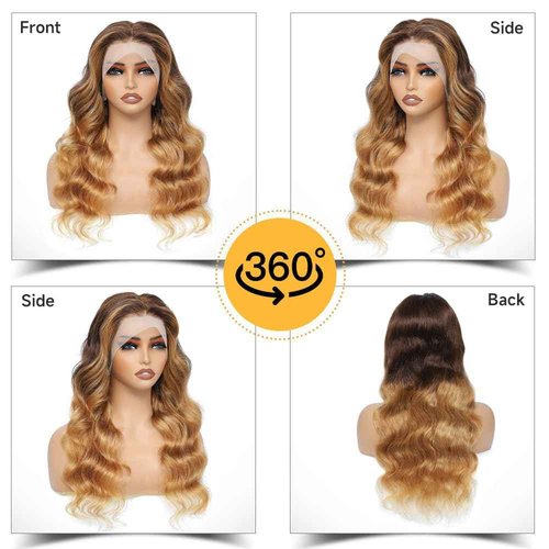 Ombre Lace Front Wig Human Hair 4/27 Colored 13x4 HD Transparent Lace Frontal Wigs Human Hair Glueless Highlight Honey Blonde Body Wave Frontal Wigs for Women Pre Plucked with Baby Hair 28 Inch