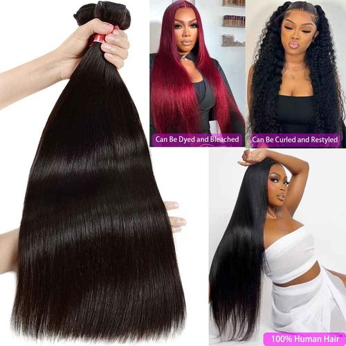 Human Hair Bundles Straight Bundles 26 28 30 Inch 12A Brazilian Virgin Weave Hair Bundles 100% Unprocessed Human Hair 3 Bundles 1B Natural Black Color Bundles Hair Extensions for Black Women