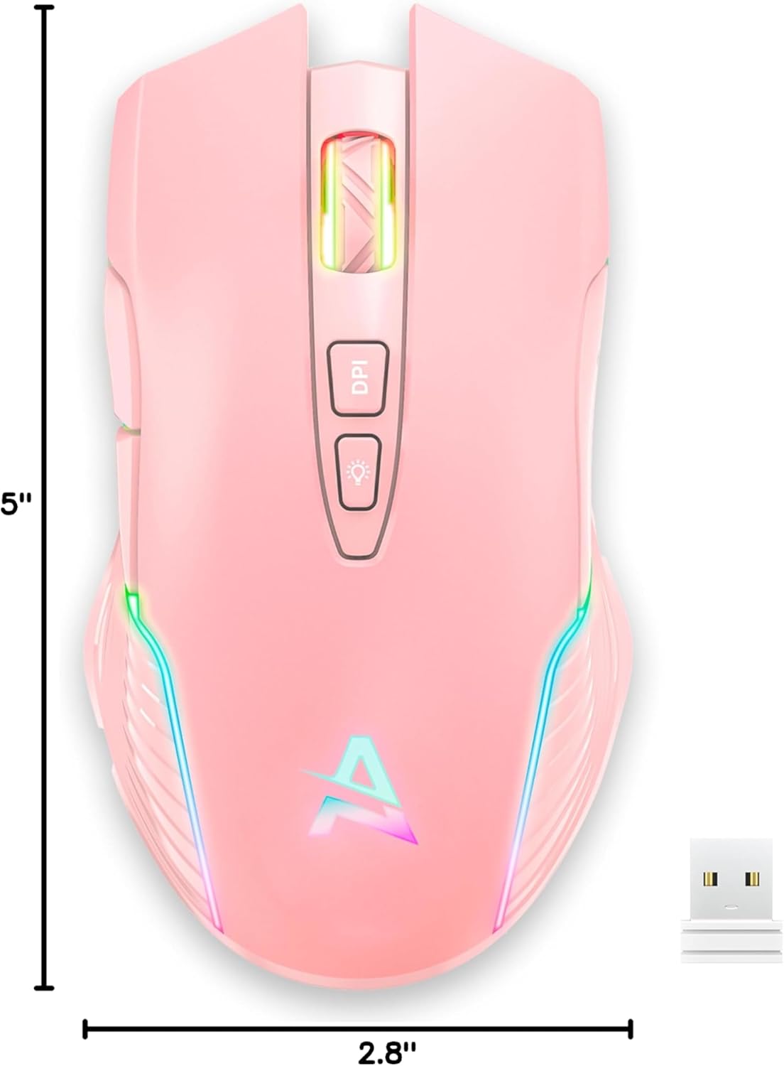 Aimzone Pink Gaming Mouse with RGB, USB Wireless Mouse for Gaming with Adjustable DPI, Multiple LED Lightning Effects, Rechargeable Wireless Mouse, Full Compatible with Mac & Windows (Pink)