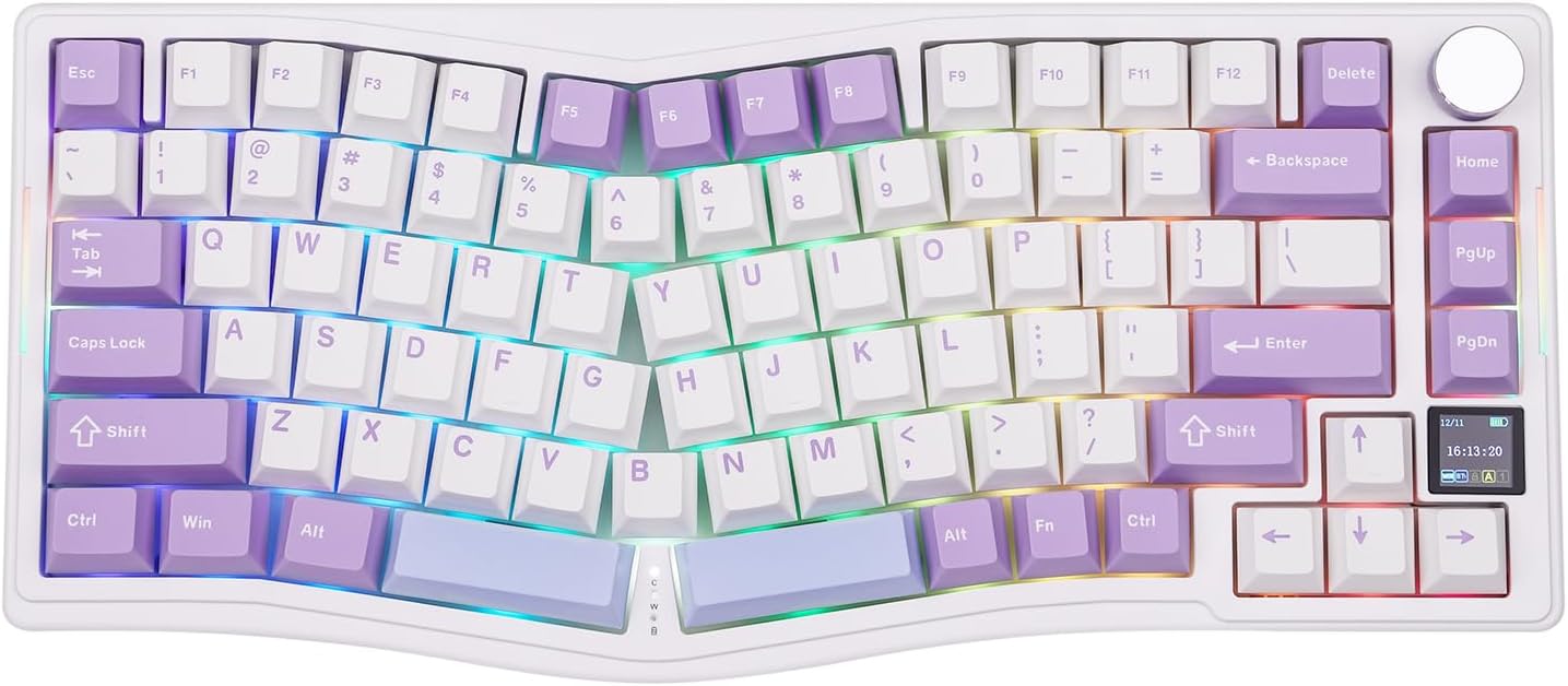 AJAZZ AKS075 Wireless Gaming Keyboard, Hot-Swappable Gasket Mechanical 75% Alice Keyboard with 0.85’ TFT Screen, BT5.1/2.4GHz/USB-C, 5000mAh Battery (White, Gift Switch)