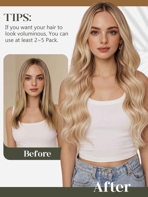 Loxxy Tape in Human Hair Extensions, One Piece Lustrous Sheen DIY Long Weft Tape in Hair Extensions Human Hair, Light Brown with Platinum Blonde, 22 Inch 60G Weft Width 31.5" (80cm)