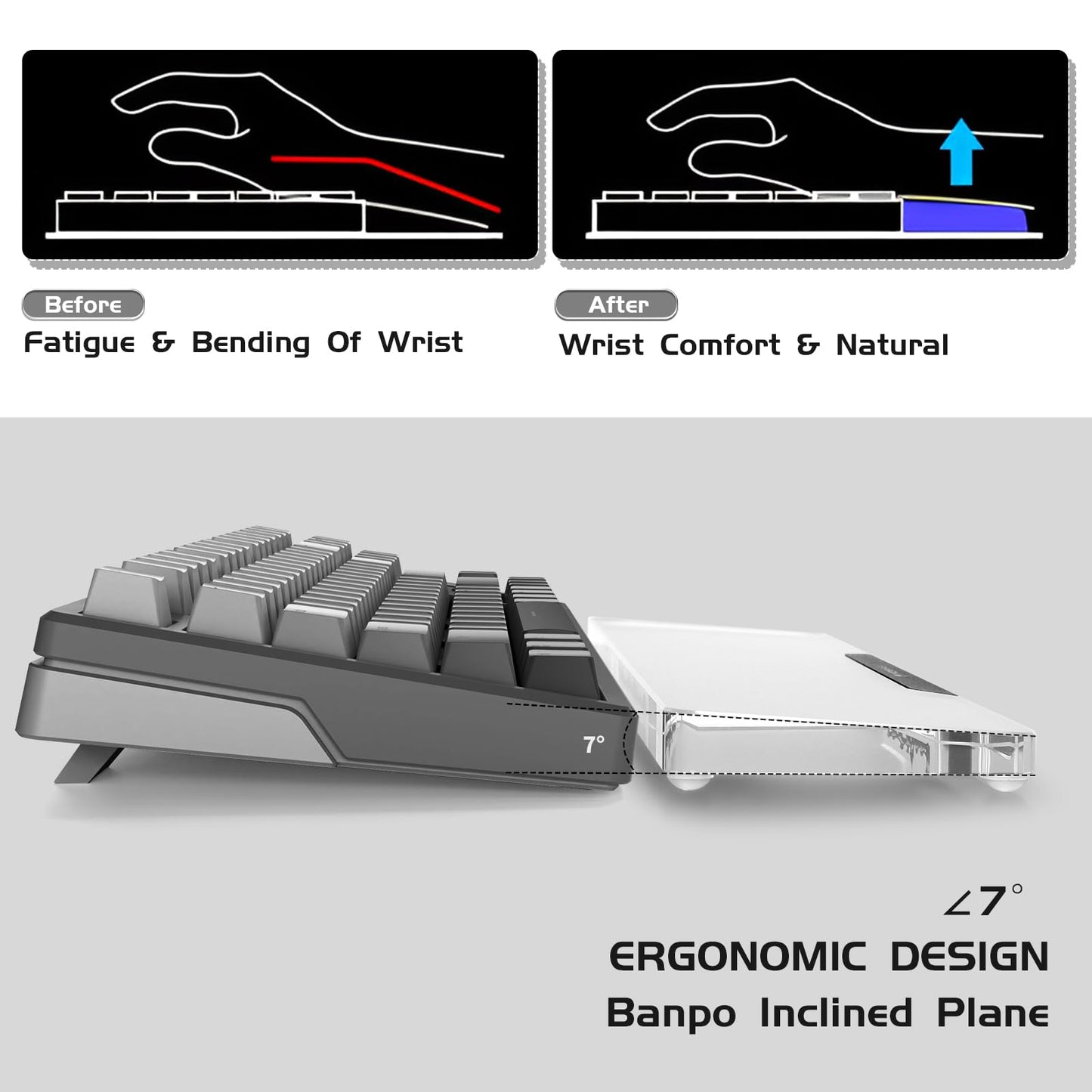 Acrylic Keyboard Wrist Rest-Black 68Key Ergonomic Palm Rest for Computer Keyboard