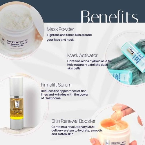 Distinction Non Surgical Face Lift Kit | Lifts, Tightens, Tones | Includes Firmalift Face and Eye Serum, Mask Powder, Mask Activator, and Brush