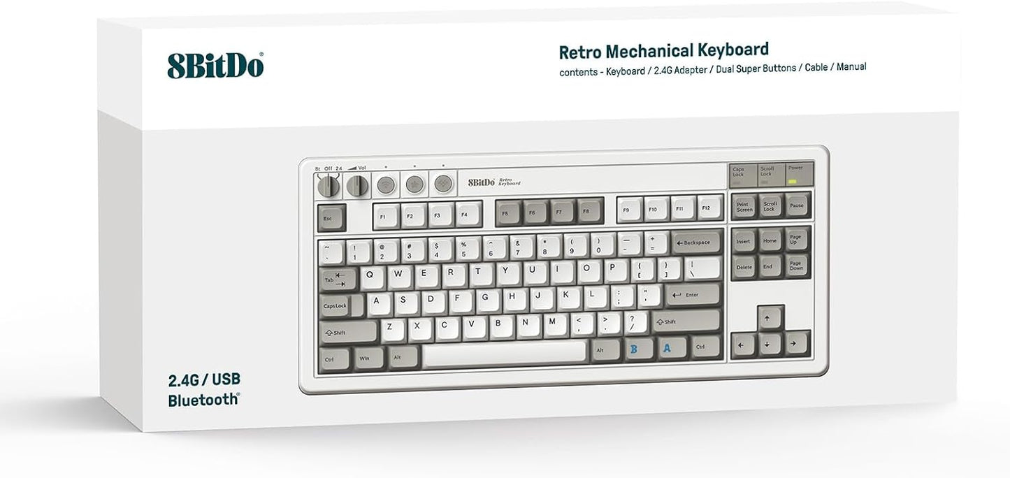 8Bitdo 87 Keys Retro Mechanical Keyboard, Bluetooth/2.4G/USB-C Hot Swappable Gaming Keyboard with Dual Super Programmable Buttons and Super Stick, Volume knob for Windows and Android - C64 Edition
