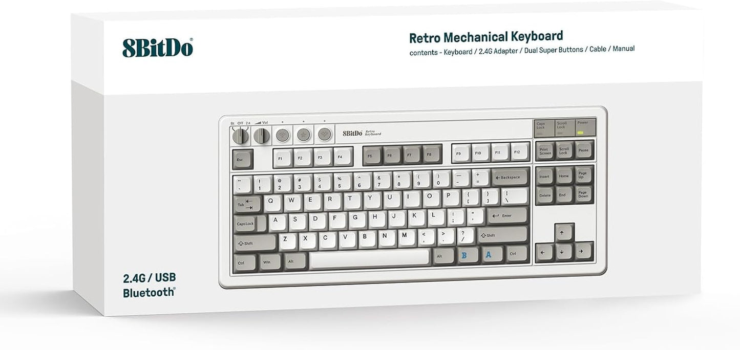 8Bitdo 87 Keys Retro Mechanical Keyboard, Bluetooth/2.4G/USB-C Hot Swappable Gaming Keyboard with Dual Super Programmable Buttons and Super Stick, Volume knob for Windows and Android - C64 Edition