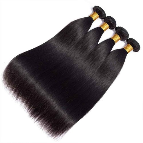 Straight Bundles Human Hair 20 22 24 26 Inch 100% Unprocessed Brazilian Virgin Hair 4 Bundles Human Hair Trippy Hair Weave Bundle Extension for Black Women Natural Color