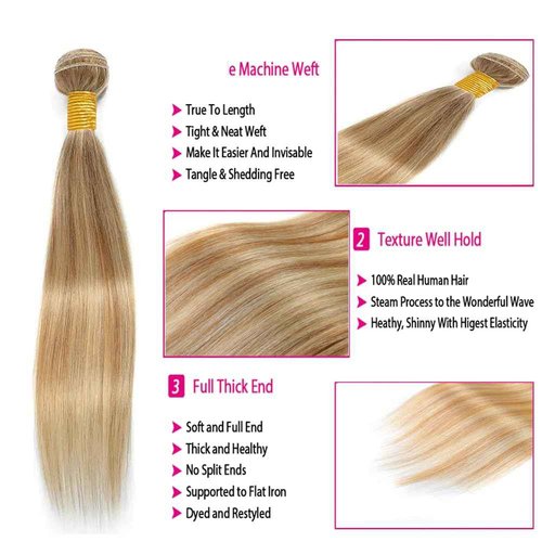 26 28 30 inch P27/613 Blonde Human Hair Bundles Blonde Straight Human Hair Bundles Brazilian Virgin Hair Two Tone #613 Blonde Mixed With #27 Hair Extensions