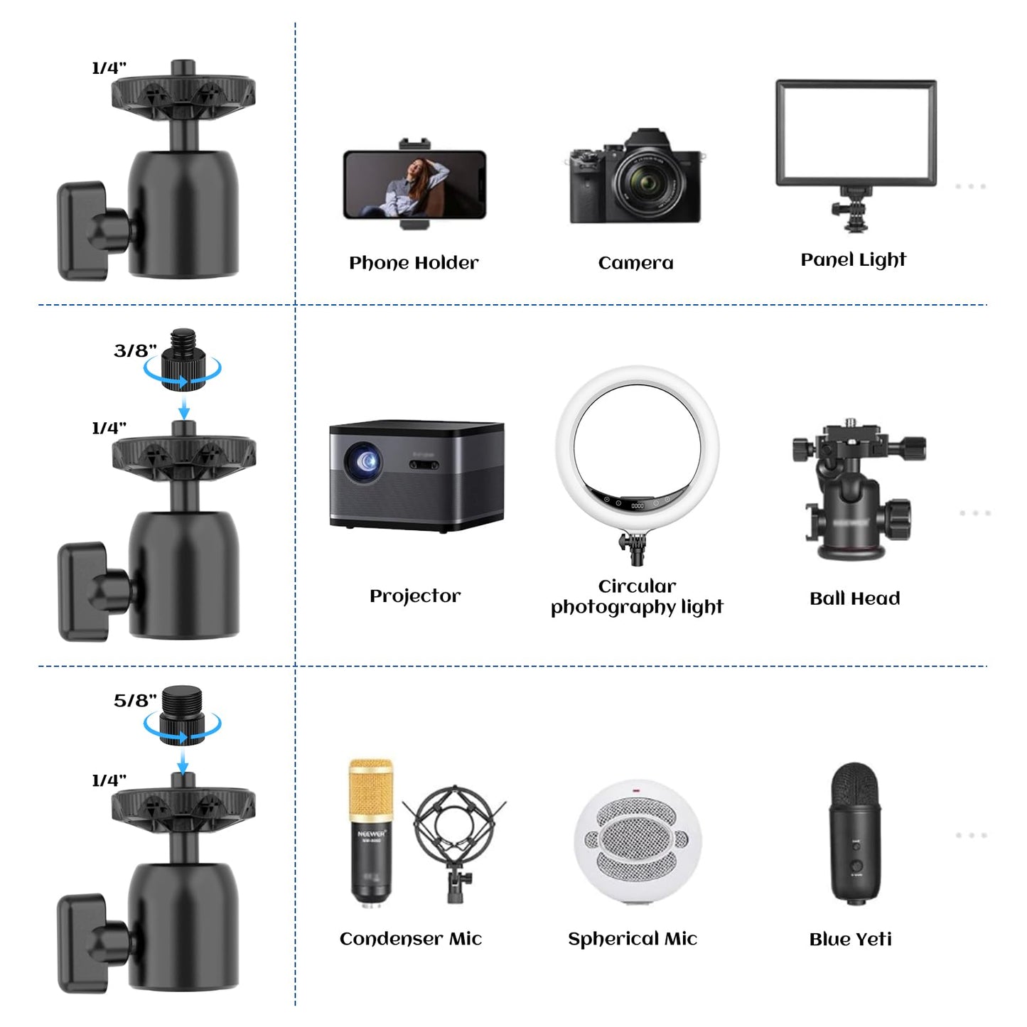 Ailight Camera Desk Mount Stand Overhead, Adjustable Microphone Boom Arm Mic Stand with Phone Holder, Camera Arm Clamp 5/8'' 3/8'' 1/4'' Screws for Shure, Blue Yeti, Rode, Elgato, Fifine, HyperX