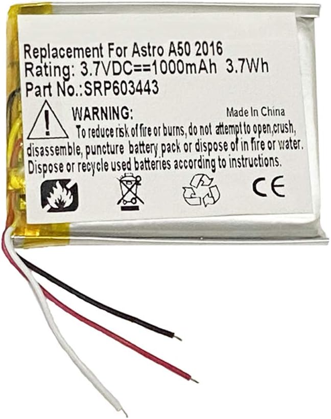 1000mAh SRP603443 Battery Replacement Compatible with Astro A50 Wireless Gaming Headset