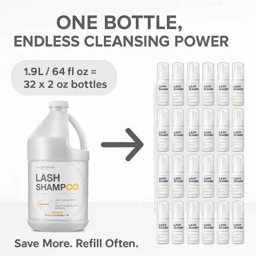 ISLA & FONTANE Lash Shampoo Bulk – Pura White 64 fl oz | Gentle Eyelash Shampoo for Extensions | Lash Foam Cleanser | Oil-Free Lash Bath for Home & Salon Use