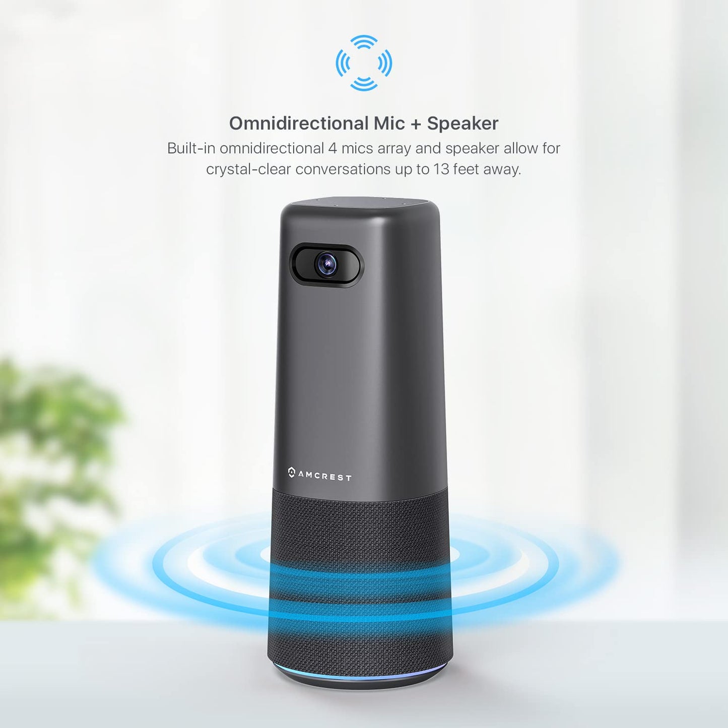 Amcrest ProHD 1080P Conference Webcam w/Microphone & Speaker, Portable All-in-1 Wide-Angle 100° Camera, 13ft Voice Pickup, Smart Noise-Suppression, USB Plug & Play ACC4