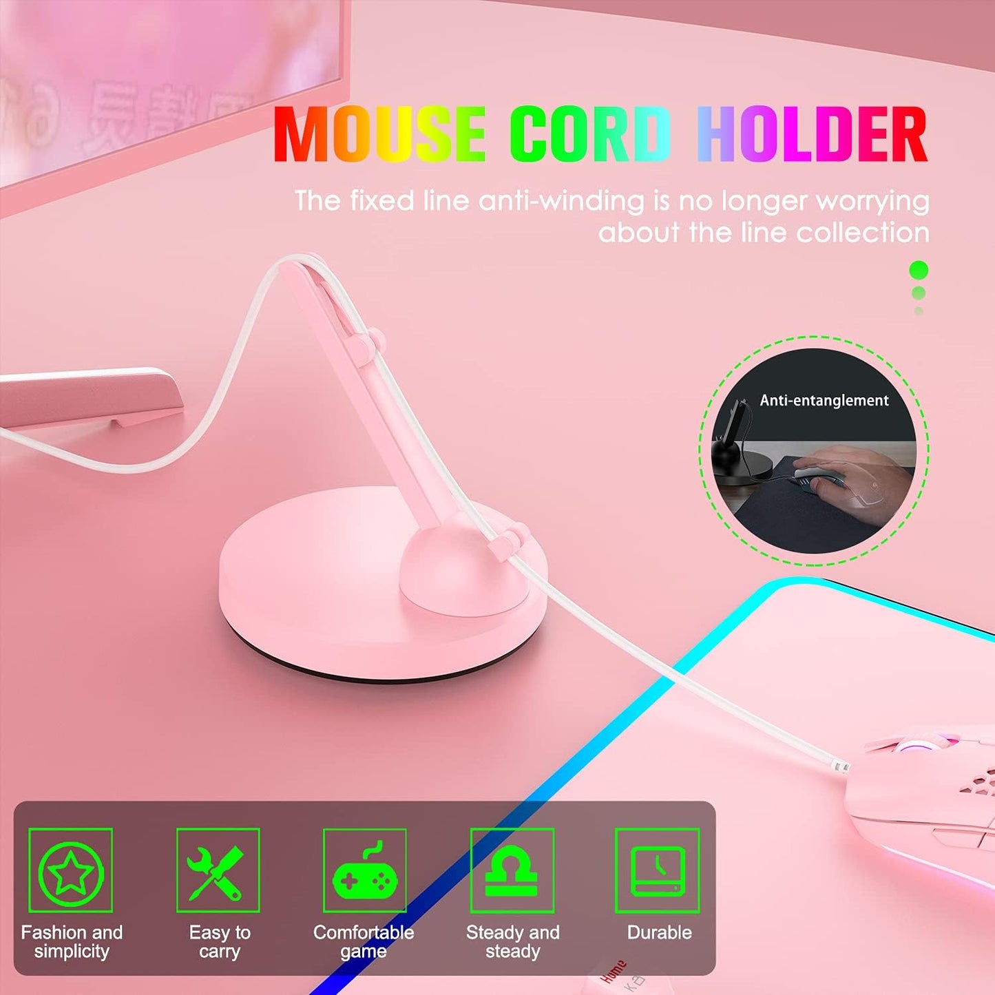 ZIYOU LANG Pink Gaming Keyboard and Mouse Combo,Rainbow LED Backlit Mechanical Keyboard,6400 DPI RGB Ultralight Gaming Mouse,Pink Mouse Bungee,for Game and Office