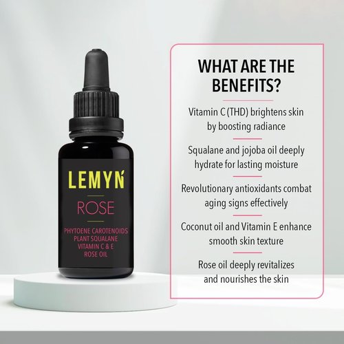 Lemyn Organics Squalane + Vitamin C Rose Oil | Enhanced with Carotenoids and Vitamin E | Freshly Made Face Oil | Hydrate & Firm | Small-Batch Artisan Skincare 30ml