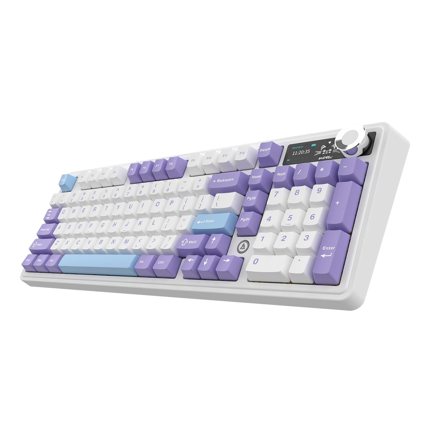 AK980 97Keys Tri-Mode Full Mechanical Keyboard, Gasket-Mounted, Hot-Swappable, 1.14” TFT Smart Display, Bluetooth 5.1/2.4G Wireless/Wired, PBT Keycaps RGB Backlit (Purple, Gift Linear Switch)