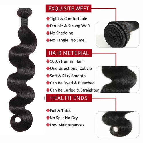 Body Wave Human Hair 3 Bundles (14 16 18) 100% Unprocessed Brazilian Virgin Human Hair Extensions Brazilian Body Wave Weave Bundles Soft and Silky Natural Black Wavy Hair Quick Weave Bundle for Women