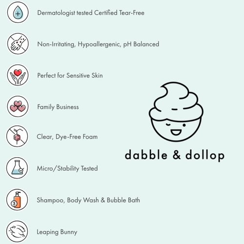 Dabble & Dollop Rainbow of Bubbles – Natural 4-in-1 Bath Set for Kids, Includes Bubble Bath, Body Wash, Shampoo, No Parabens/Sulfates, Vegan, Gluten-Free, Tear-Free (7-Pack)