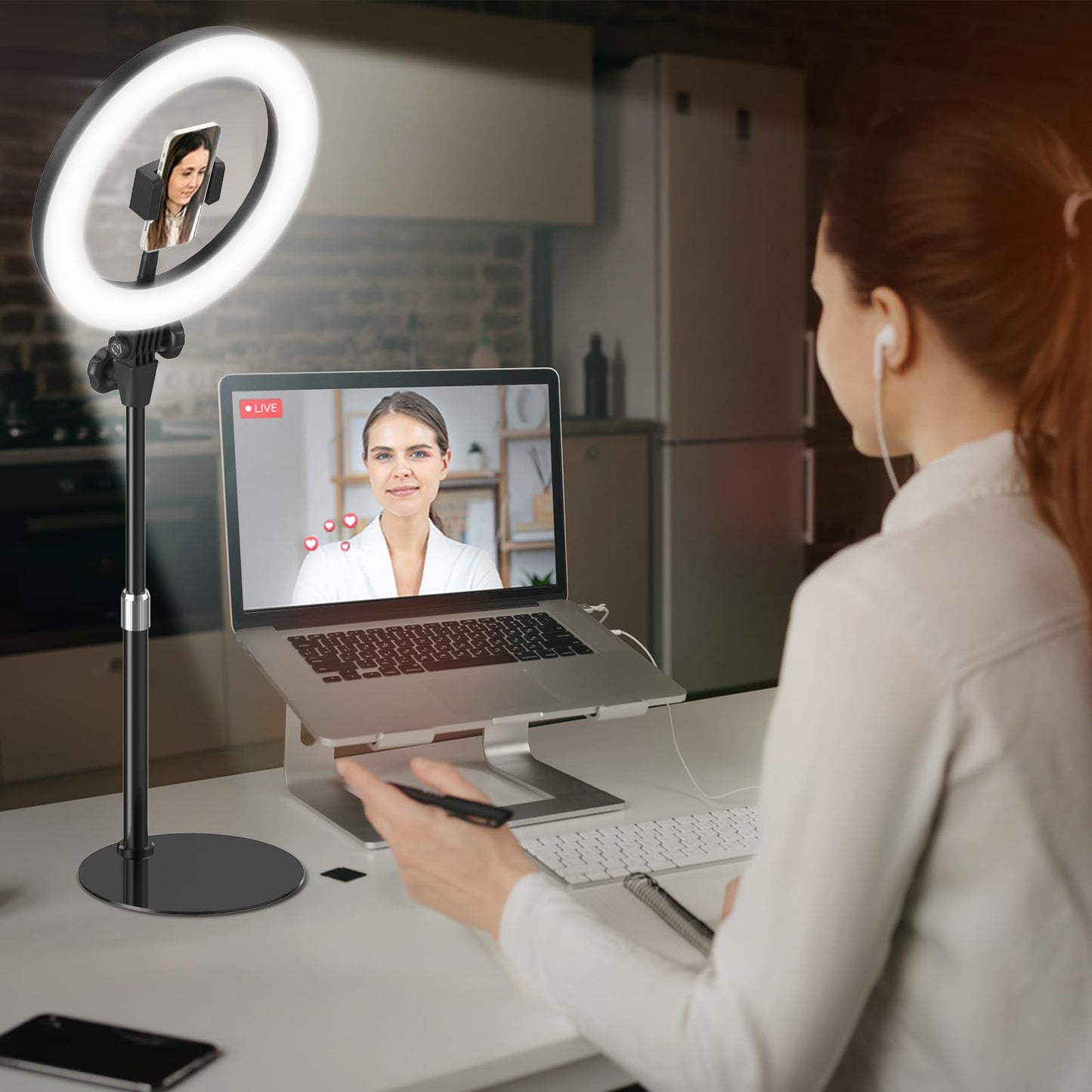 10'' Desk Ring Light with Stand – Zoom Lighting with Phone Holder for Computer・Video Calls・Conference – CRI95 LED Adjustable Circle Light, 10'' Large Lamp Head, Content Creator Friendly