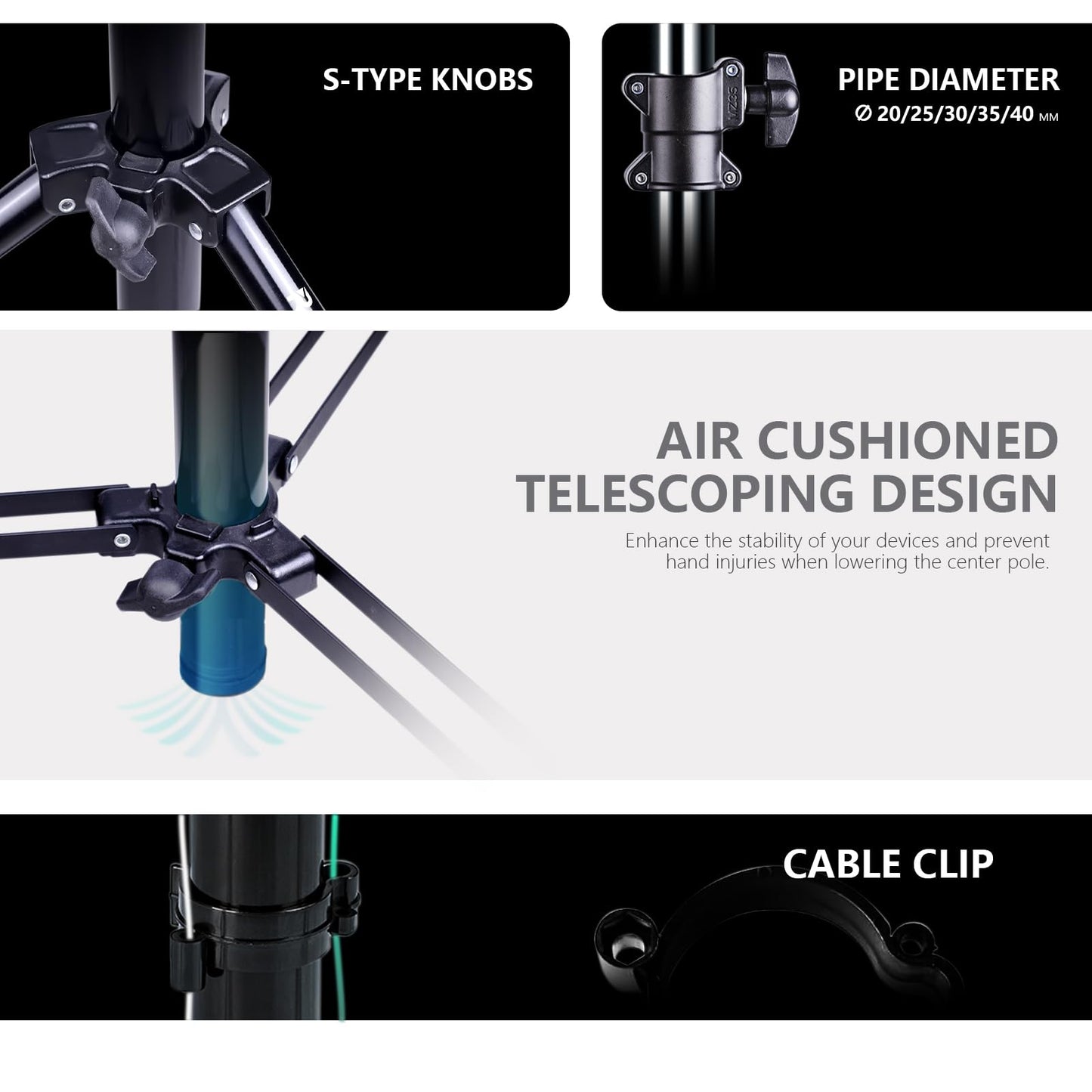 【16' Heavy Duty】 RAUBAY Extreme Tall Video Camera Sports Tripod Stand Air-Cushioned Telescoping Aluminium Alloy Light Stand with 1/4"& 3/8" Screw Adapter, Professional Sky High Tripod - TT480 Black…