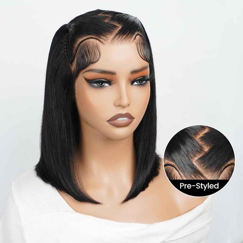 Asteria Hair Pre Styled Straight Bob Wig Human Hair 13x4 Glueless Ready To Wear Bob Lace Front Wigs Human Hair Pre Plucked Pre Cut Pre Everything Bob Wig For Women 10 Inch