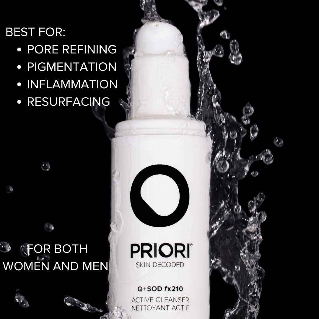 PRIORI Skincare Active Facial Cleanser with CoQ10 for Deep Cleansing Pore Refining Hydrating Antioxidant Face Wash with Lactic and Salicylic Acid Fragrance Free 6 fl oz