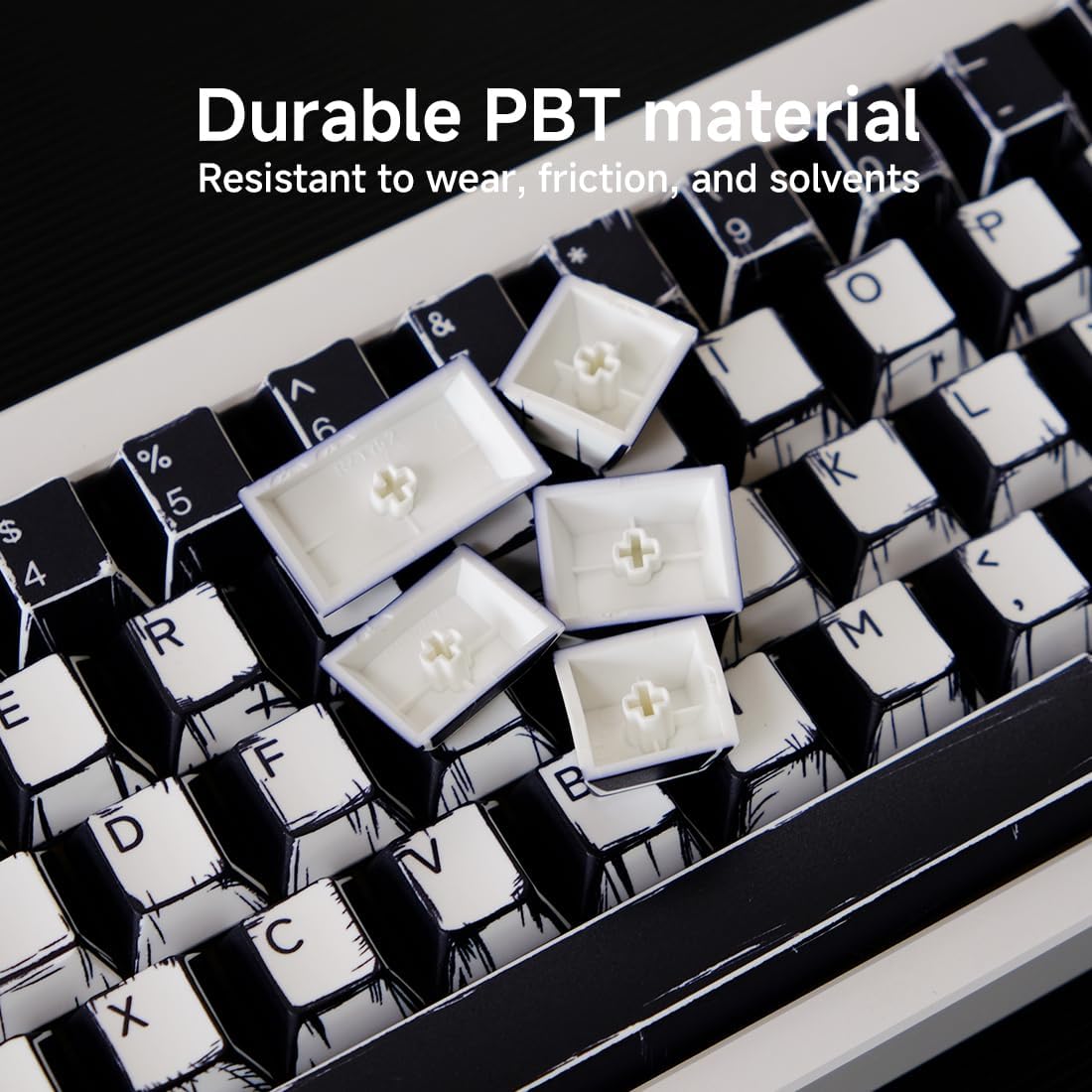 Anime PBT Keycaps,Japanese Manga Cherry Profile Custom Keycaps Set 60 65 75 100 Percent,5 Side Dye Sublimation 137 Keys Set for Cherry Gateron MX Switches Keyboards,Black and White