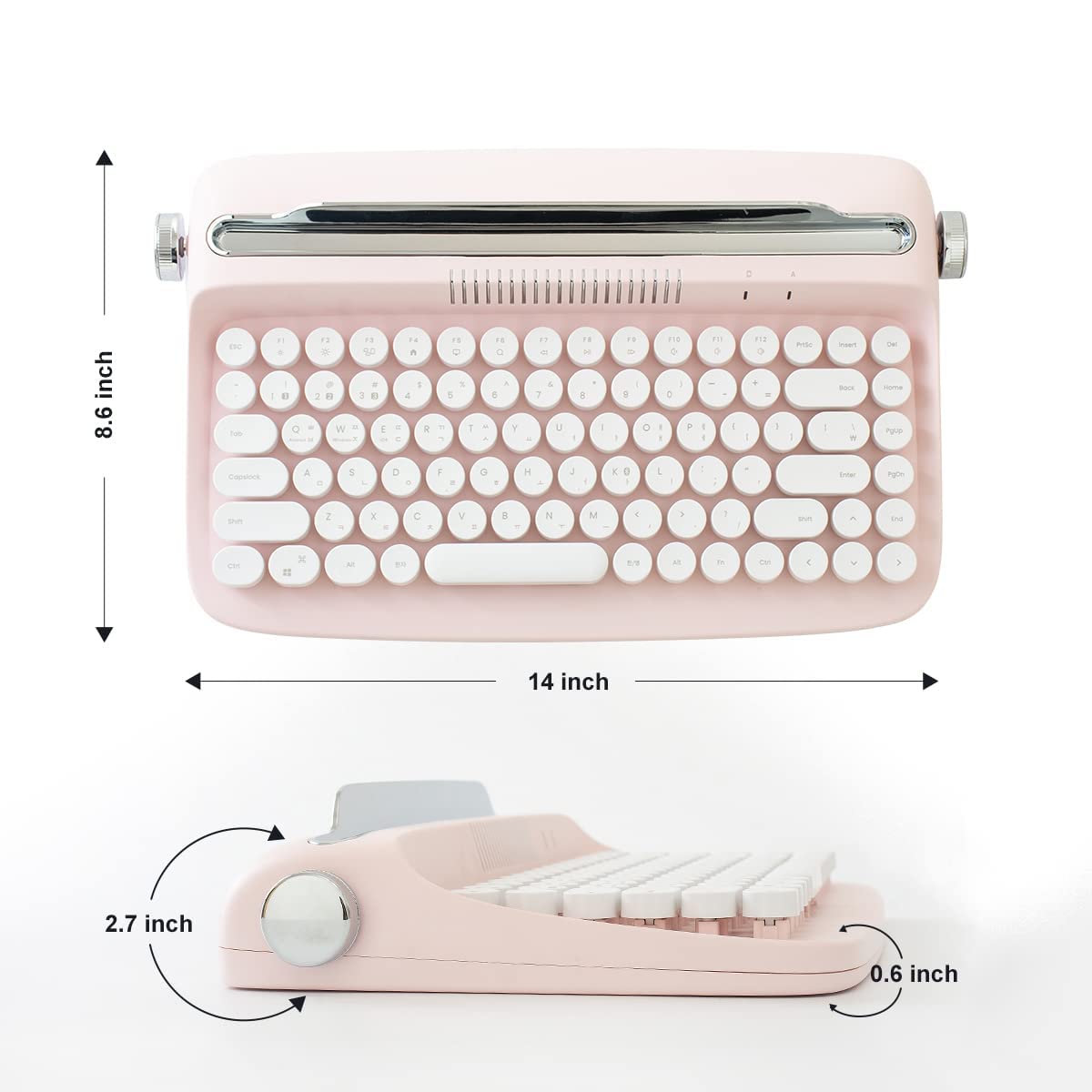 YUNZII ACTTO B303 Wireless Typewriter Keyboard, Bluetooth Connection, Cute Retro Aesthetic Design with Integrated Stand for Tablet, Phone, PC and Win/Mac/Android(B303, Baby Pink)