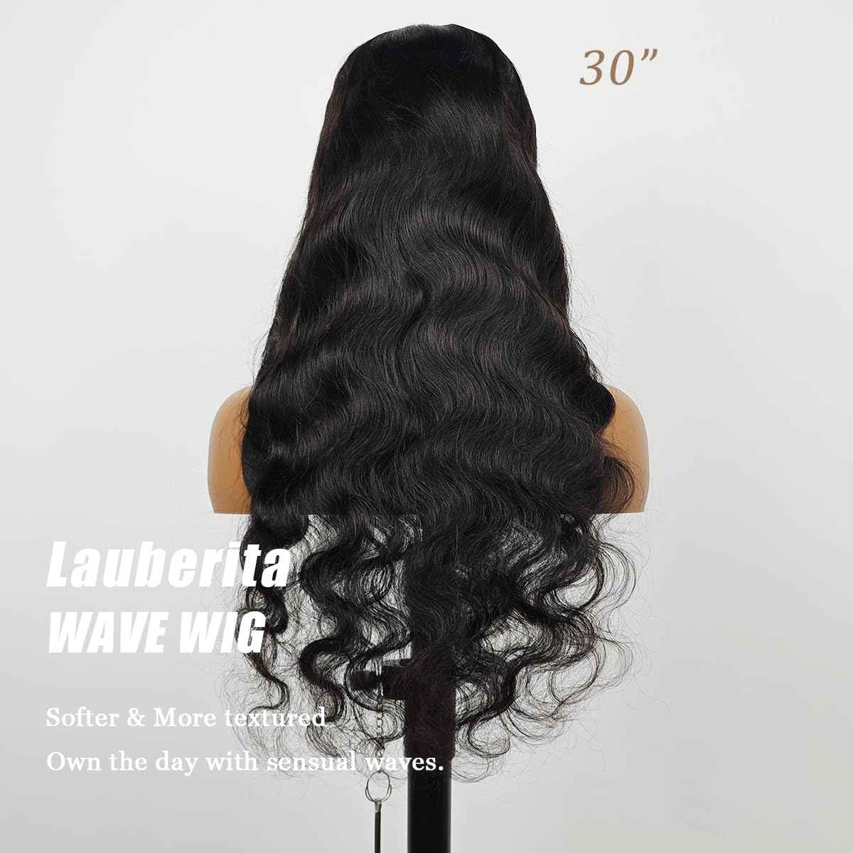 Lauberita 30 Inch 5x5 HD Lace Closure Wigs Human Hair Glueless Wigs Pre Plucked Pre Cut for Beginners 180% Density Body Wave Lace Front Wigs Human Hair Glueless Wear and Go