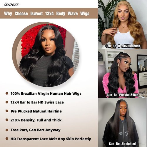 14" 13x4 Glueless Wigs Human Hair Pre Plucked Pre Cut with Baby Hair, 210% Density 12A Brazilian Body Wave Lace Front Wigs Human Hair, Chocolate Brown HD Transparent Wear and Go Wigs for Black Women