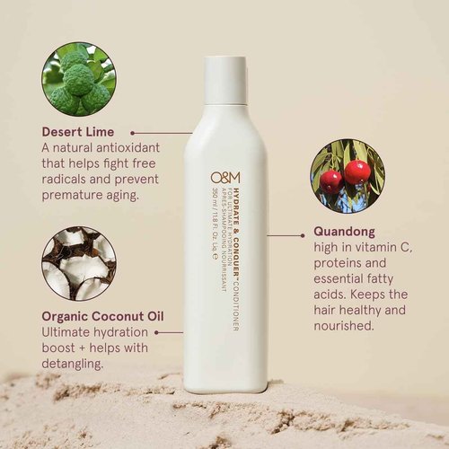 O&M Hydrate & Conquer Conditioner, Deep Moisturizing Dry, Damaged Hair Conditioner, Organic Coconut Oil, Vitamin C, Amino Acids, Color Safe, Vegan, Sulfate Free, Cruelty Free, Made in Australia, 1L