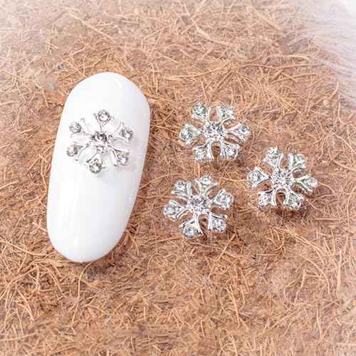 SILPECWEE 35pcs Silver Snowflake Nail Charms Jewels 3D Flat-back Nail Rhinestone Charms Alloy Christmas Charms for Nails Hollow Nail Studs Nail Art Decoration for DIY Salon Nail Accessories