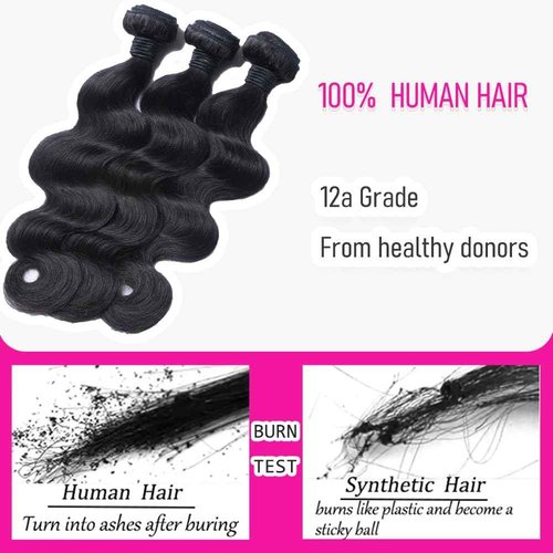 CHEEON Body Wave Bundles Human Hair 22 24 26 Inch Human Hair Bundles 12A Grade Unprocessed Brazilian Virgin Hair Extensions 3 Bundles Deal Natural Black