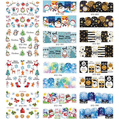 30 Sheets Christmas Nail Art Decals Snowflake Elk Snowman Nail Stickers Holographic Water Transfer Sticker Design for Women Girls Manicure Tips Charms Christmas Decoration Snow Nail Decal Supplies
