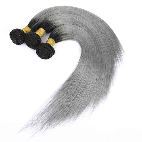 Grey Bundles Human Hair Ombre Bndles 1B Grey Straight Human Hair Bundles 24 26 28 inch Black to Grey Human Hair Weave Brazilian Unprocessed Virgin Hair Bundles Weave