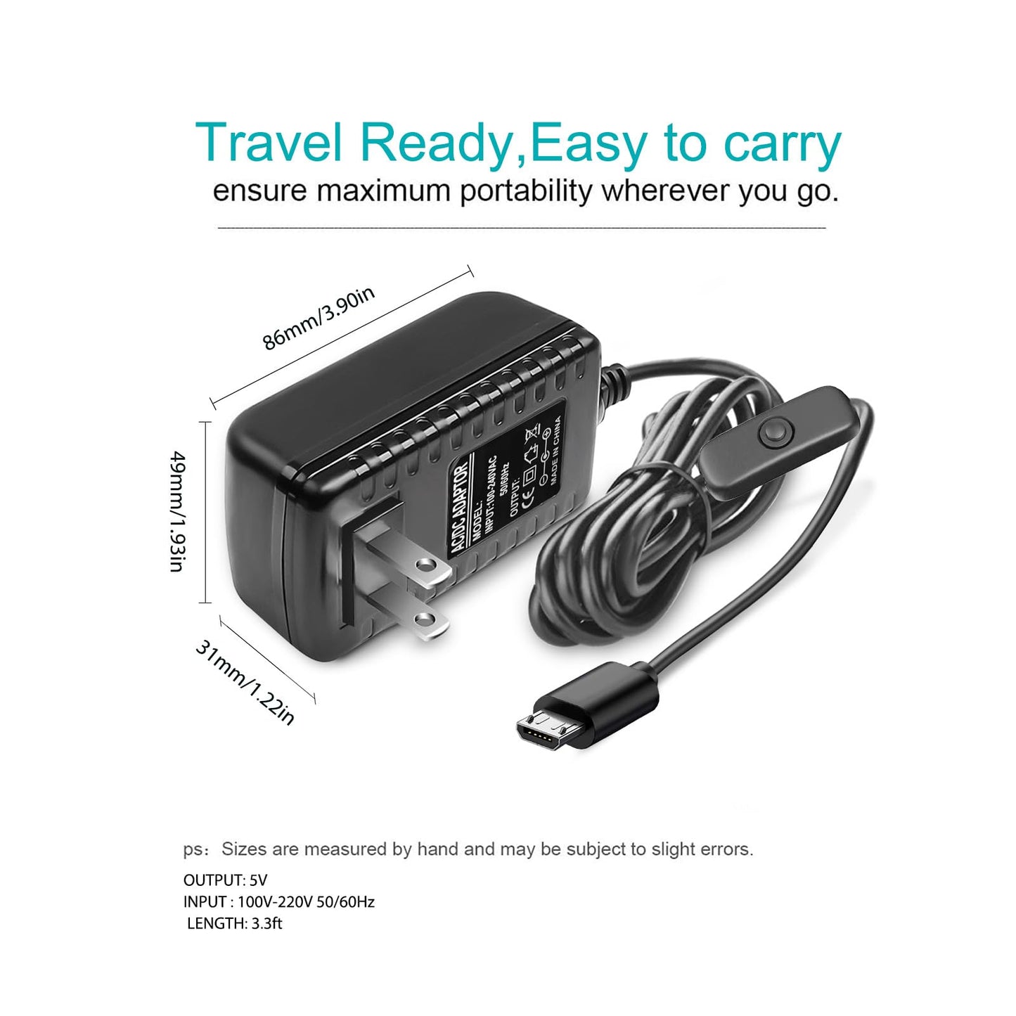 5V 2.5A 3 A Raspberry Pi Power Supply Adapter for Raspberry Pi 3 B+, Pi 2 B, Pi Zero, Pi Model A A+, Model B B+ DC Power Cord Charger