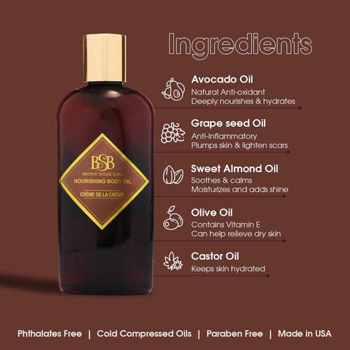 Brown Sugar Babe Creme de la Creme Body Oil, Jasmine and Vanilla Perfume Oils, Nourishing Scented Oil for Women, Skin Care, Body Oil Perfume, Paraben Free, Made in USA