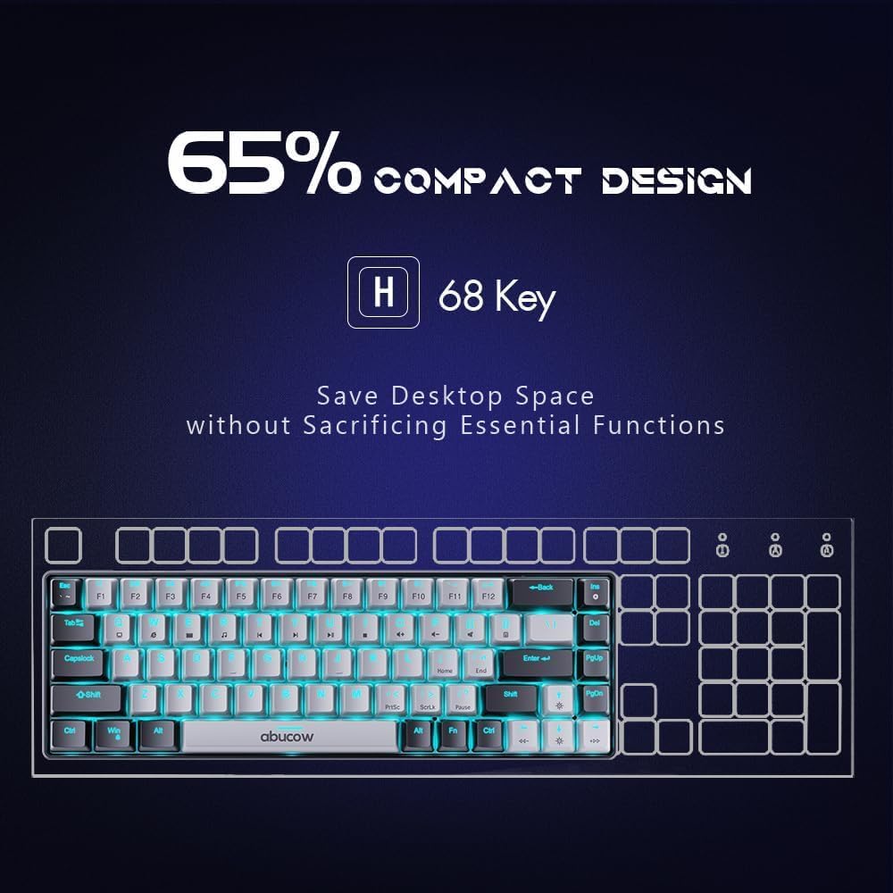 abucow 60% Mechanical Gaming Keyboard,Blue Switch Wired Compact Keyboard with Blue Backlight, Swappable Black Gray Keycaps, for Windows/Mac