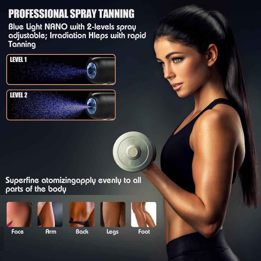 Professional Cordless Spray Tan Machine - High-Power 2-Speed Atomization Handheld Tanning Gun, USB Rechargeable, Ultra-Portable with Even Mist Coverage for Salon, Home, Beach & Mobile Tanning (Black)
