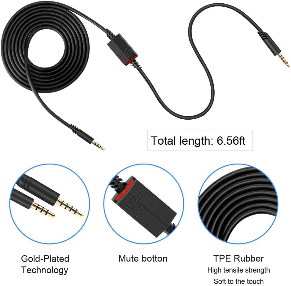 2.0M Replacement Audio Cable Compatible with Astro A40 A40TR Gaming Headset, Inline Mute Wire and No Volume Control Cord (Nylone Cord)