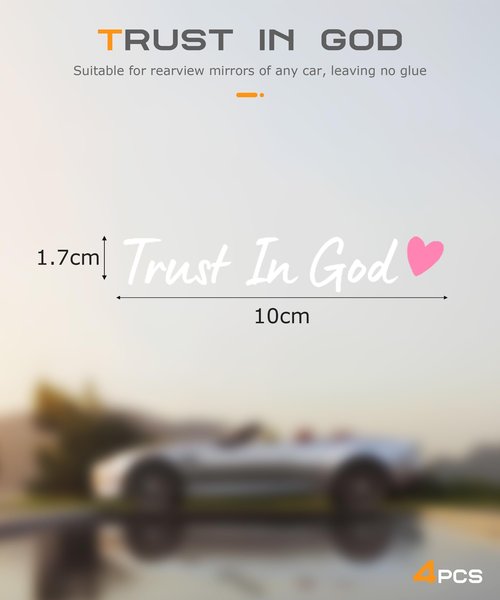 SCUARI 4PCS Car Stickers,Cars Decals,Car Accessories Trust in God Rearview Mirror Sticker,Auto Stickers and Decals,Auto Decals for Women,Trust in God Mirror Decoration,Fits Most Vehicles (White&Pink)