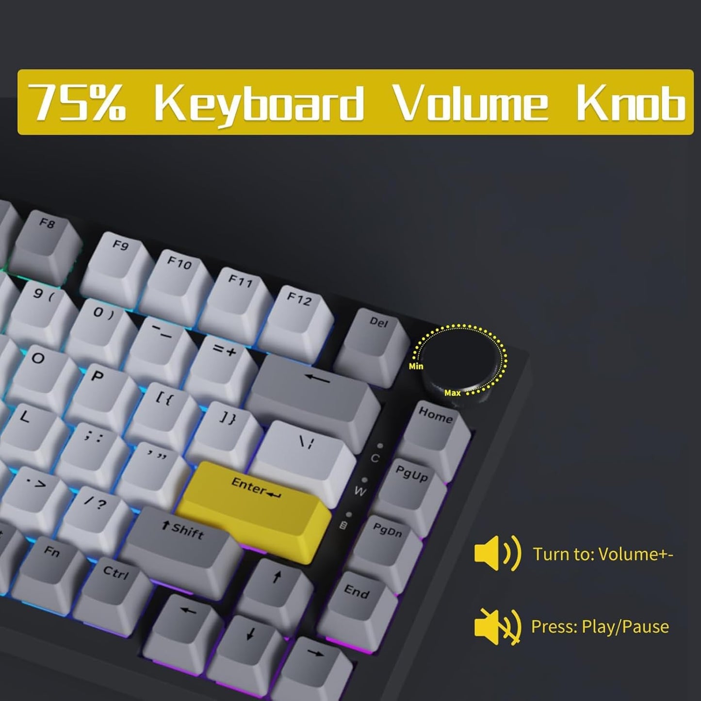 AJAZZ AK820 Pro 75% Gasket RGB Wireless Mechanical Keyboard with TFT Screen, Volume knob, Bluetooth/2.4G/Wired 3-Modes, Compact 82 Hot-Swap Keys, Tricolor PBT Keycap, 4000 mAh (Purple&Blue 3-Modes)