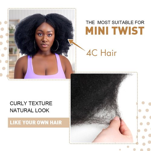 Vecago Afro Kinkys Bulk Human Hair, 4c Curly Hair for Permanent Sister Locs/Mini Twists/Braids/Repair Can Dye and Bleach(22 inch),Black